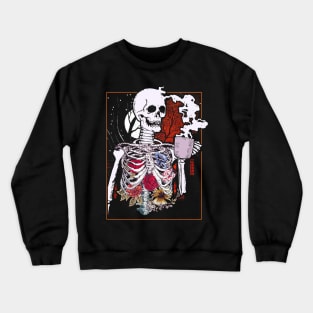 Halloween Coffee Drinking Skeleton Skull Crewneck Sweatshirt